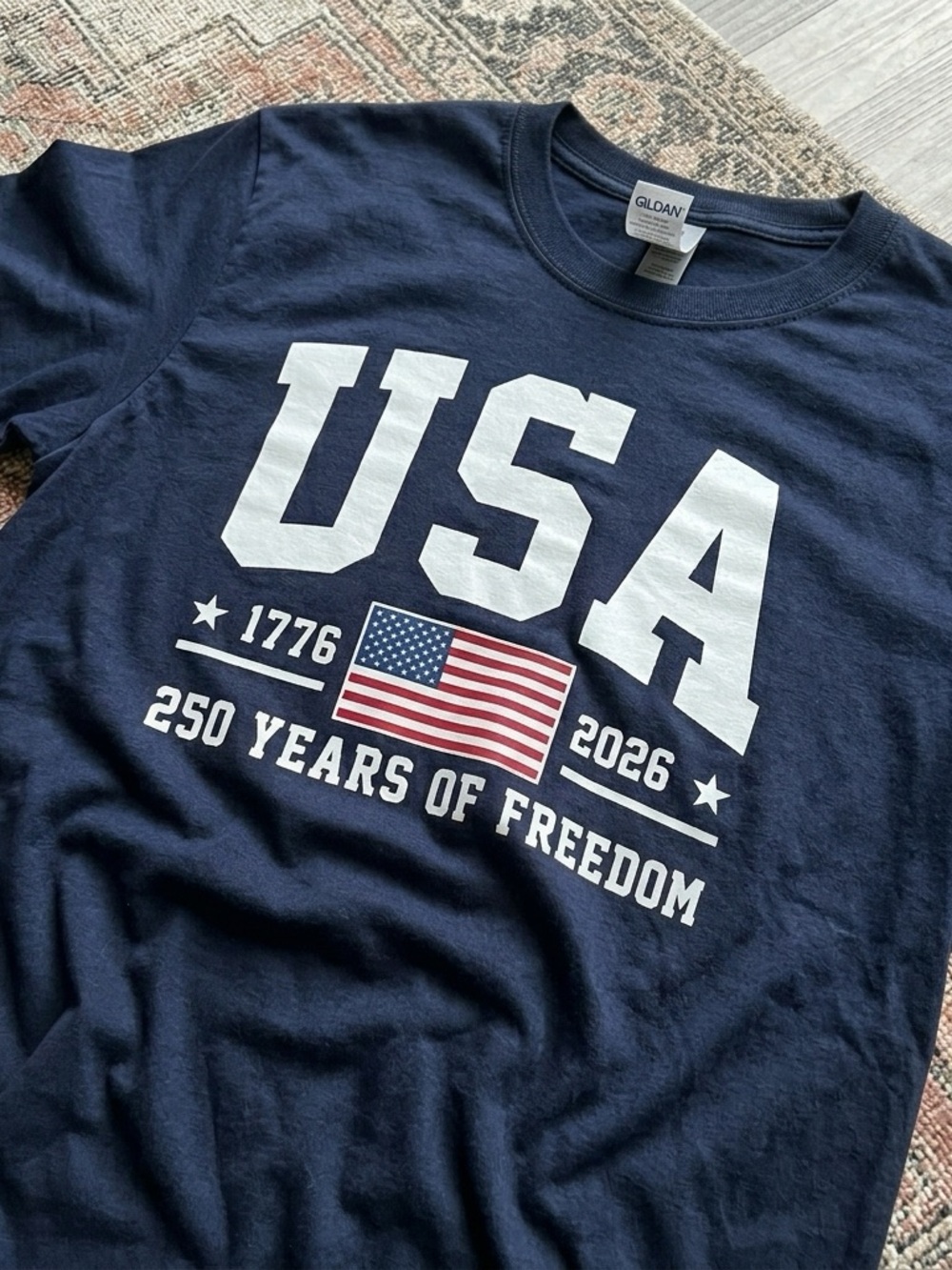 Gildan Navy USA 250 Years of Freedom Graphic Tee